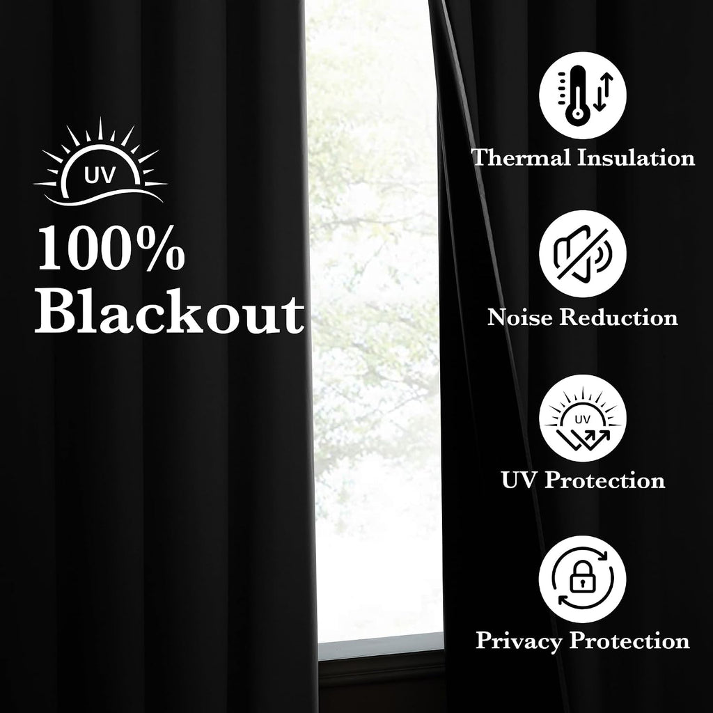 Nicetown 100% Blackout Off White Curtains for Bedroom, Grommet Thermal Window Treatments Portable Curtains Lightweight Travel Shades for Li…