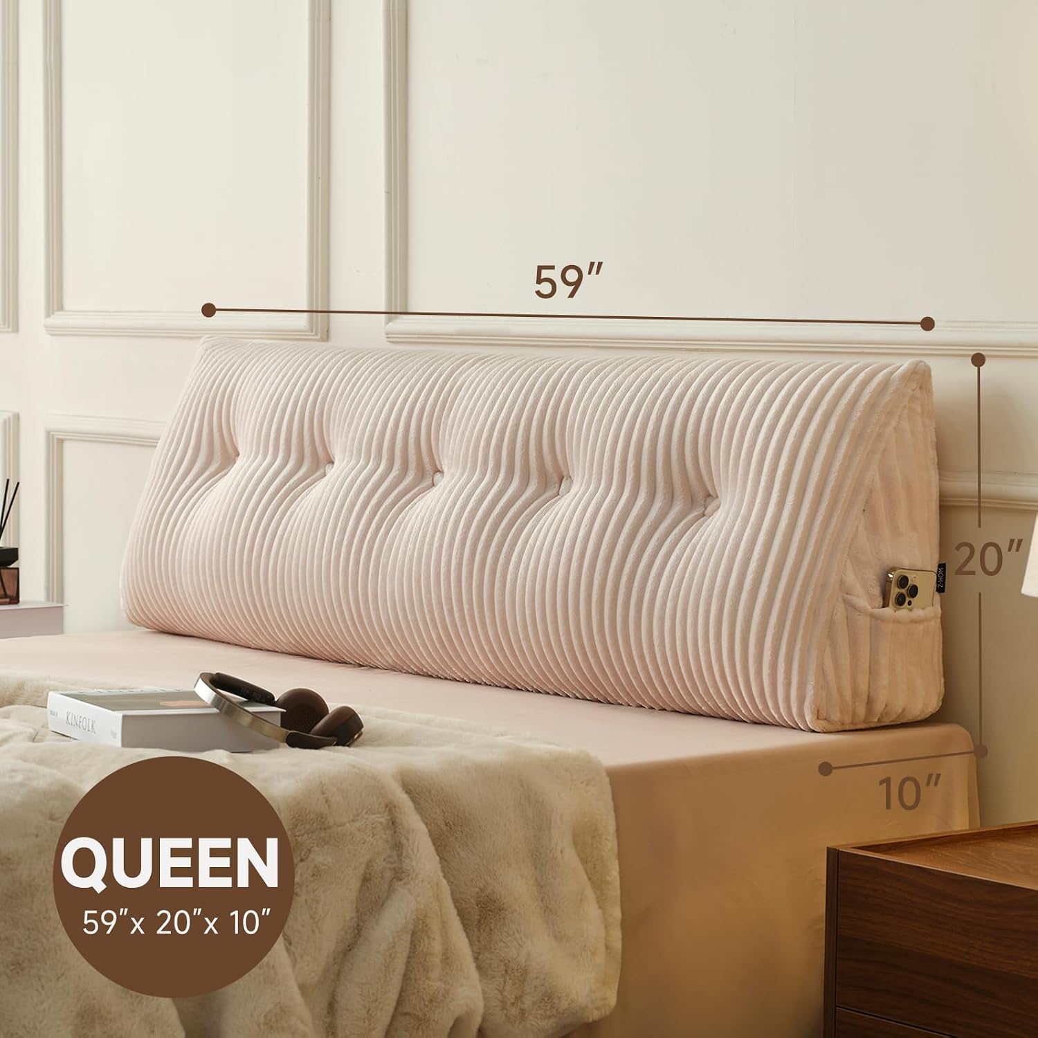 Z-Hom Large Headboard Pillow Queen, NO ROLL Pillow, Wedge Pillow Headboard for Sitting Up in Bed, Backrest Support Triangular Cushion for R…