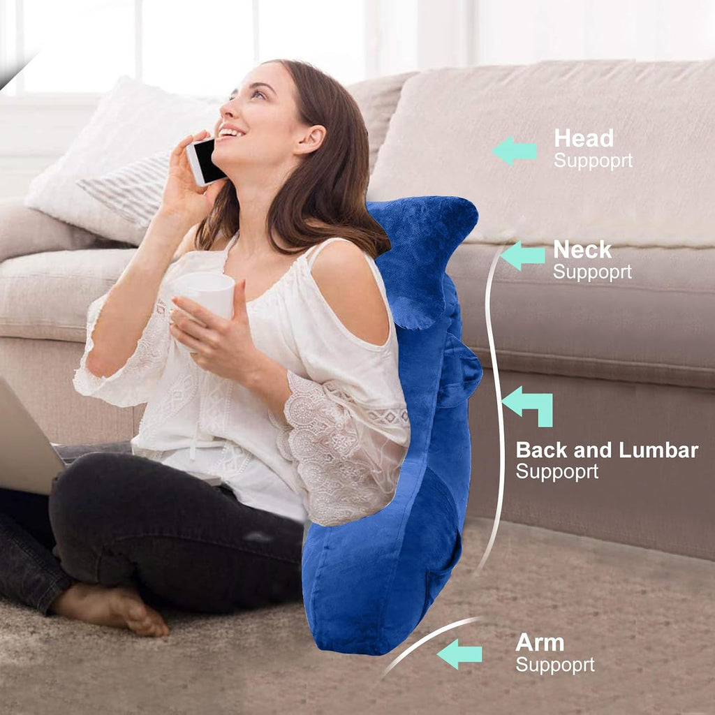 SLIGUY Reading Pillow for Sitting in Bed Couch Adult, Back Pillow with arm Support and Pockets, Adult Back Pillow Bed Chair for Bed Rest…