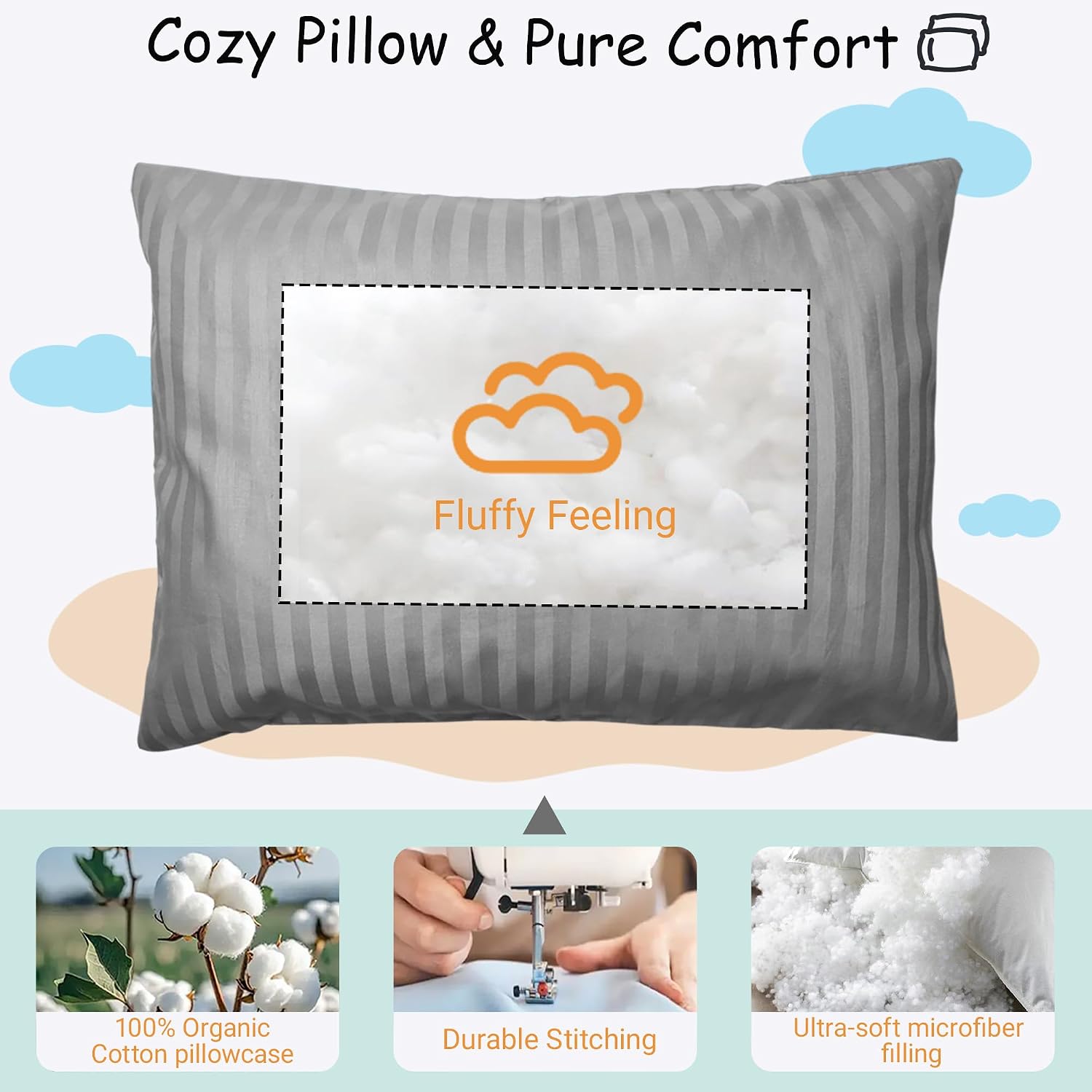 ZPECC-ABrandThatHasBeenFocusedOnBeddingFor20Years ZPECC Toddler Pillow with Pillowcase 2 Pack - 13x18 Organic Cotton Hypoallergenic Kids Pi…
