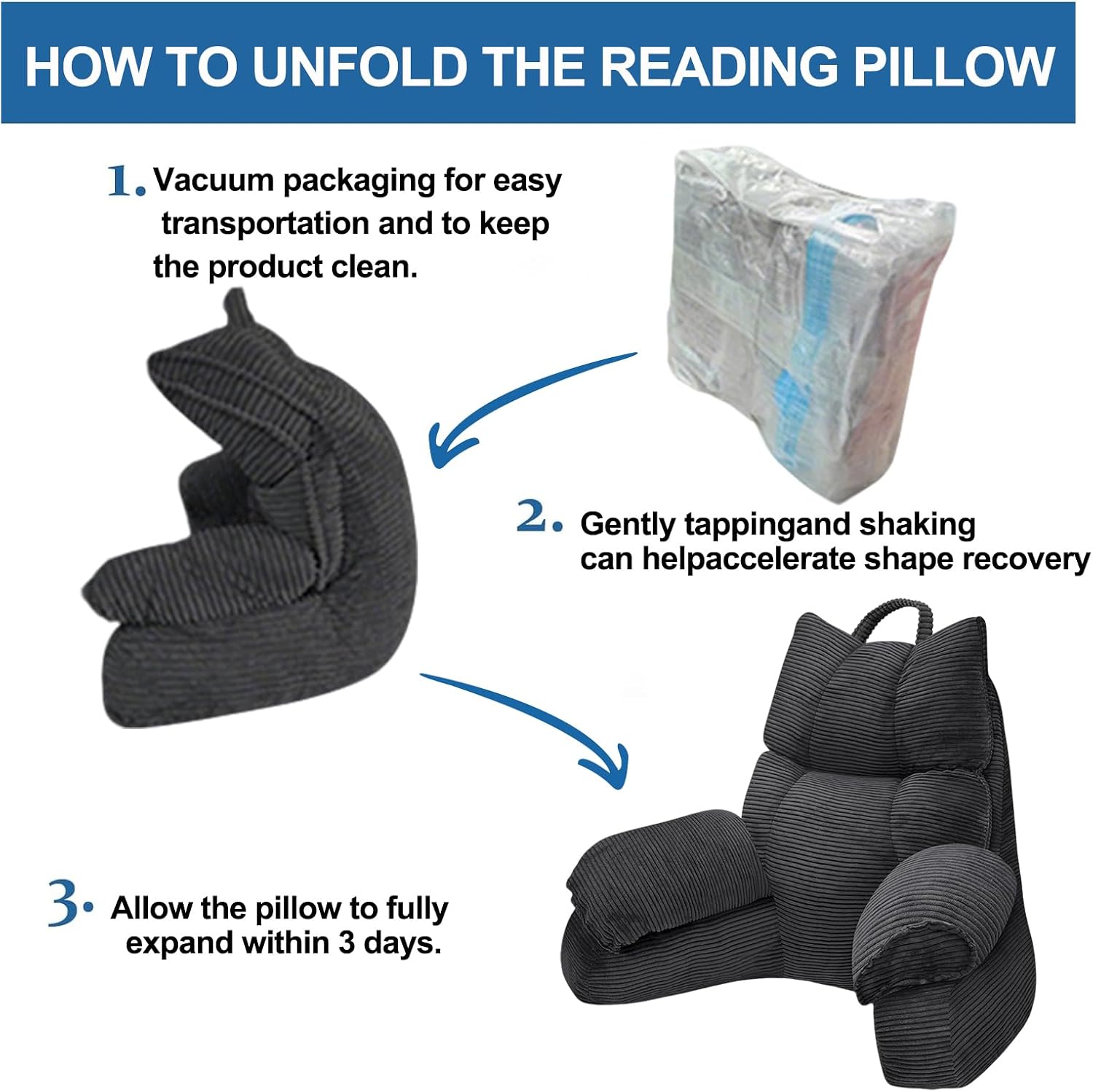 RRPAHWTV Reading Pillow for Bed with High Arm Rests, Back Support Pillow for Sitting Up in Bed with Shredded Memory Foam for Reading, TV…