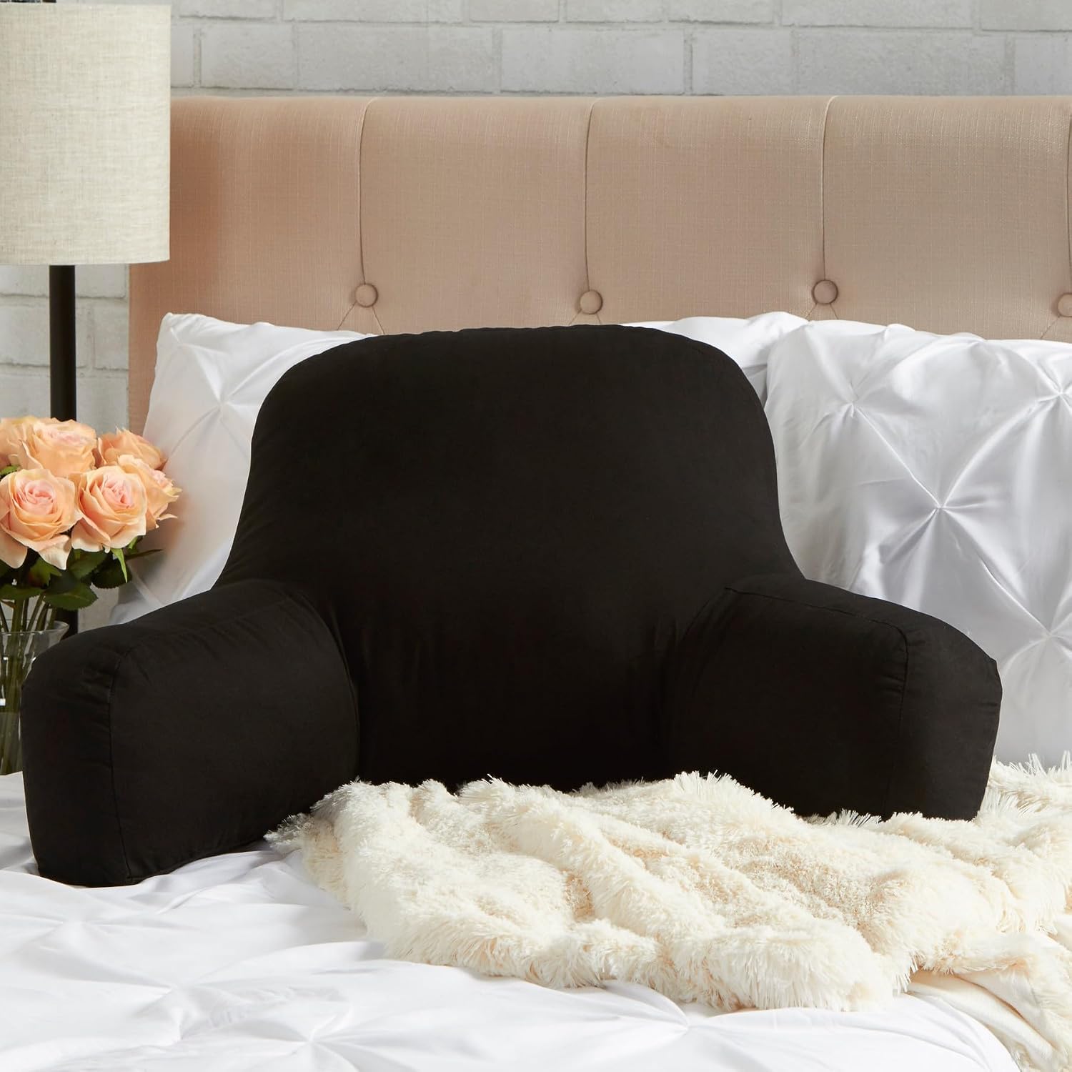 Greendale Home Fashions Cotton Duck Bed Rest Reading Pillow with Arms, Coal