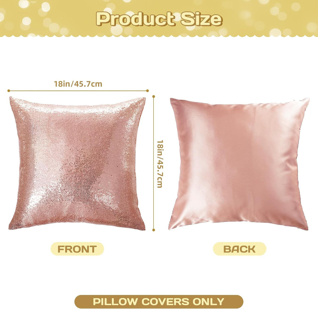 Eternal Beauty Set of 2 Sequin Pillow Cases Decorative Rose Gold Pillow Covers for Couch Sofa Throw Pillows 18 X 18 Inches