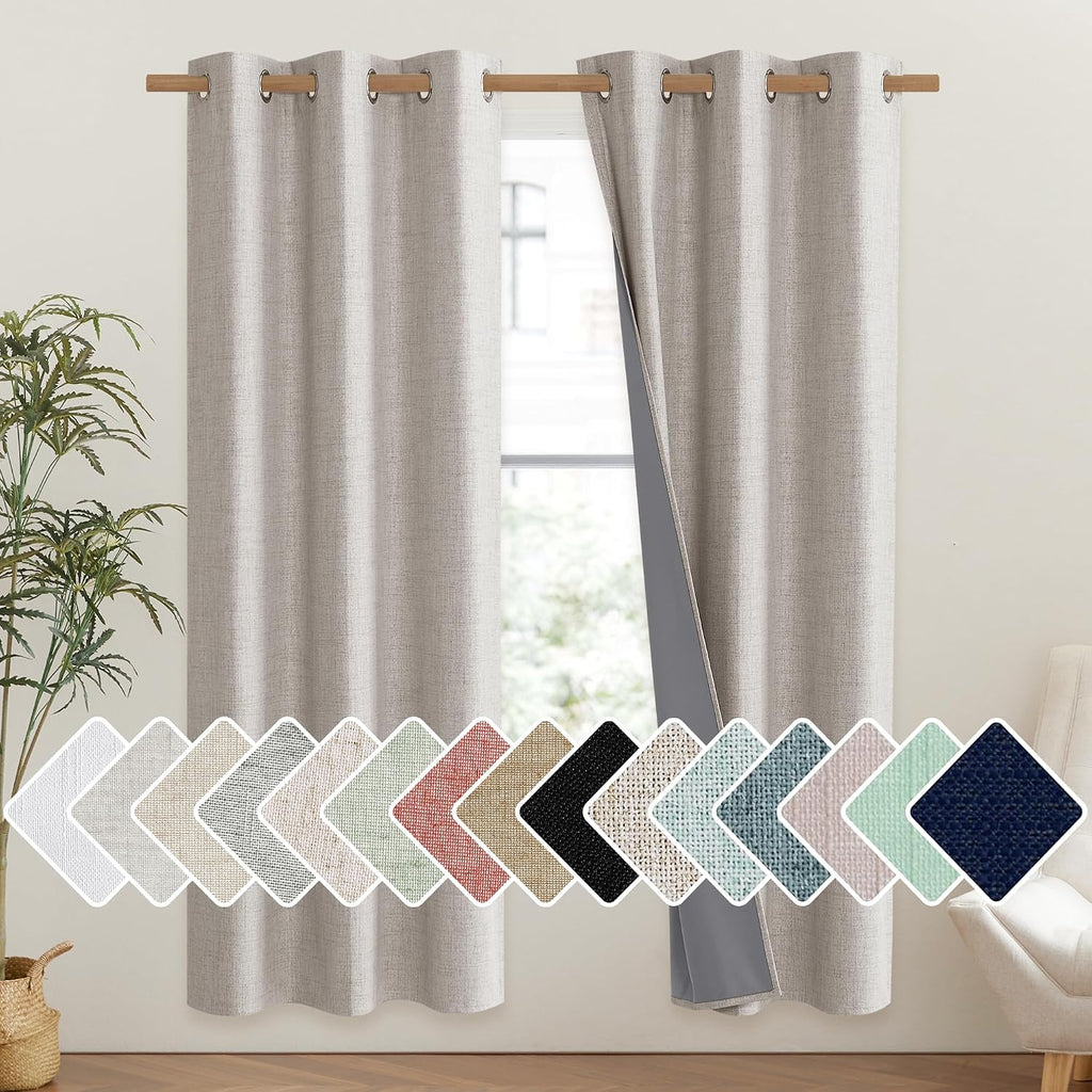 NICETOWN Brich Vintage Open Linen Weave Flax Thermal Curtains, 100% Blackout Curtains 72" Long for Dining Room, Soundproof Window…