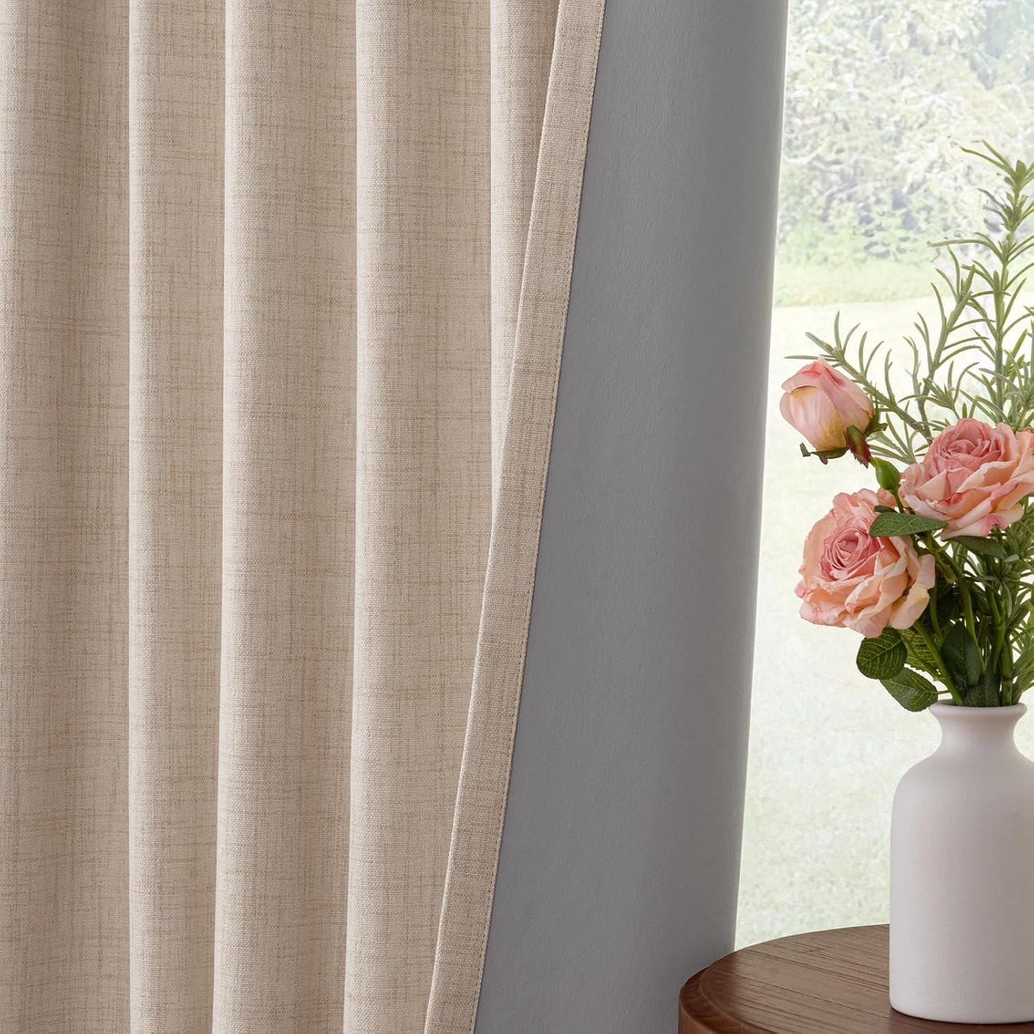 INOVADAY 100% Blackout Curtains for Bedroom, Black Out Curtains 63 Inch Long, Clip Rings Linen Blackout Drapes, Thermal Insulated Room…