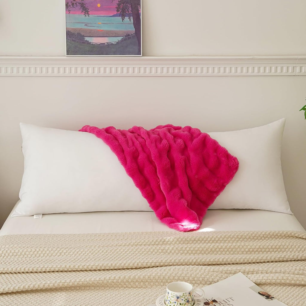 Memfydu Full Body Pillow with Fluffy Bubble Waffle Carved Faux Fur Removable Cover, Long Bed Pillow Adult 20x54 Inches for Side Sleeper and…