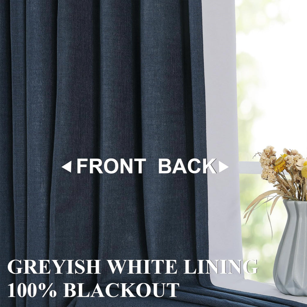 VisionHome Vision Home Navy Blue Pinch Pleated Full Blackout Curtains Linen Blended Room Darkening Window Panels 90 inch for Living Room Be…
