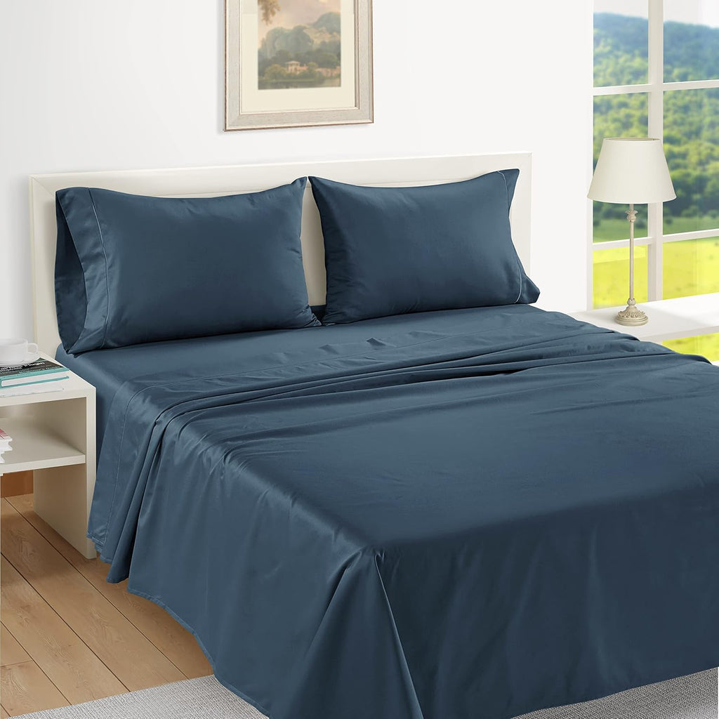 LaneLinen LANE LINEN Pillows Standard Size Set of 2 Soft 100% Egyptian Cotton Sateen Cool & Smooth Pillowcases Queen - Denim Cotton