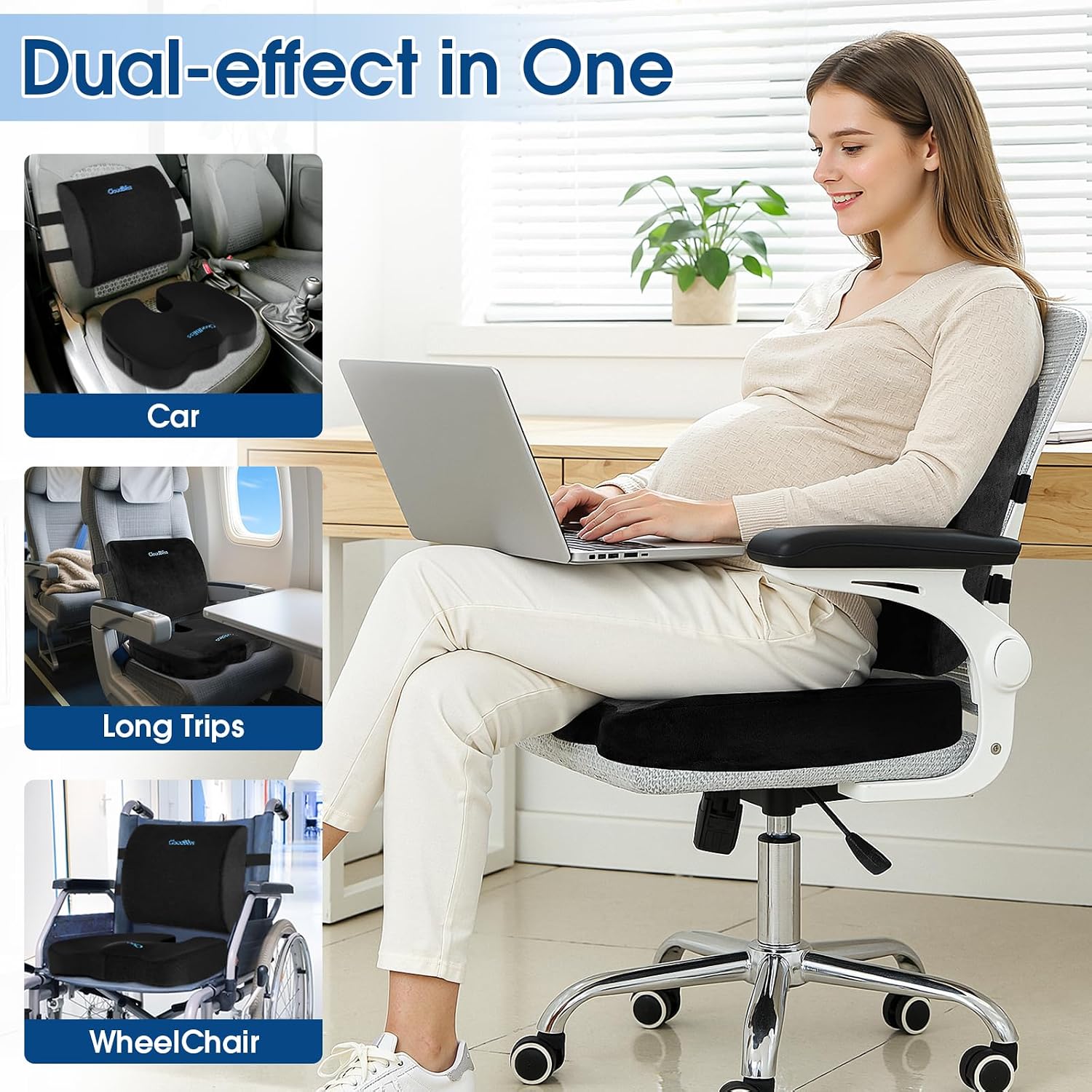 CloudBliss Lumbar Support Pillow & Seat Cushion Set for Office Chair, Desk Chair, Wheelchair & Car – Memory Foam Back Support, Ergonomic Ch…