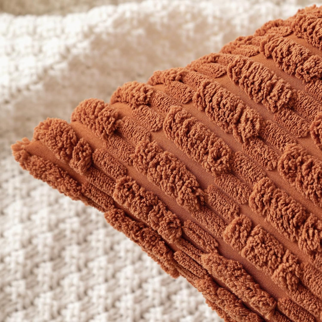 Miulee Pack of 2 Dark Rust Corduroy Decorative Pillow Covers 20x20 Inch Soft Boho Striped Throw Pillow Covers Modern Farmhouse Home Decor f…