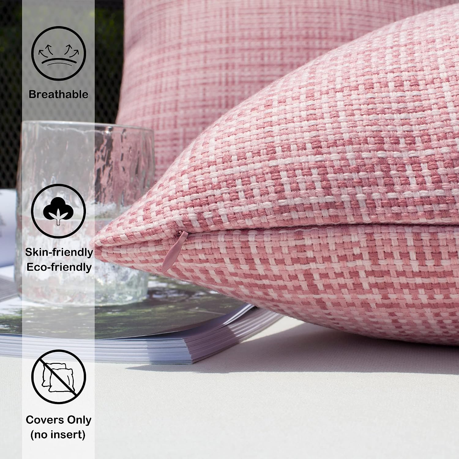 Kevin Textile Pack of 2 Decorative Outdoor Waterproof Throw Pillow Covers Stripe Pillowcases Valentines Day Modern Cushion Cases for…