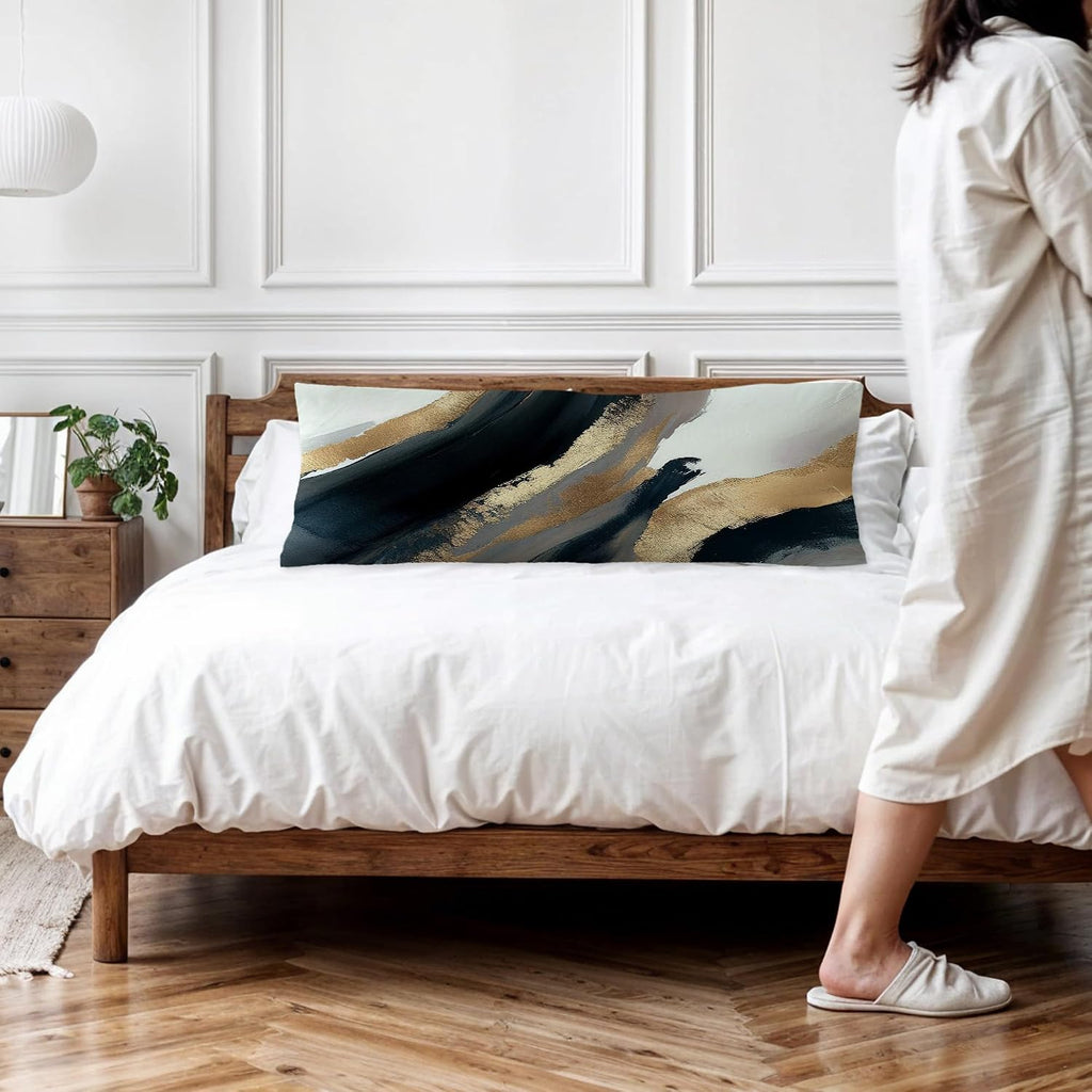 Black and Gold Abstract Body Pillow Covers 20x54, Mid Century Modern Black Gold and White Long Body Pillow Case Cover with Hidden Zipper…