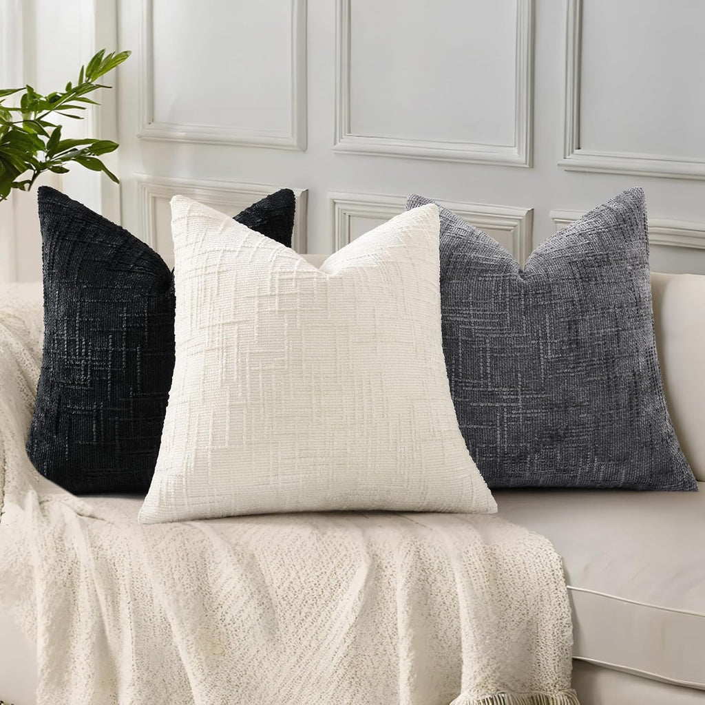 decorUhome Black Chenille Throw Pillow Covers 12x20 Set of 2 Textured Soft Cozy Slubby Couch Pillow Covers Modern Farmhouse Boho Decorative…