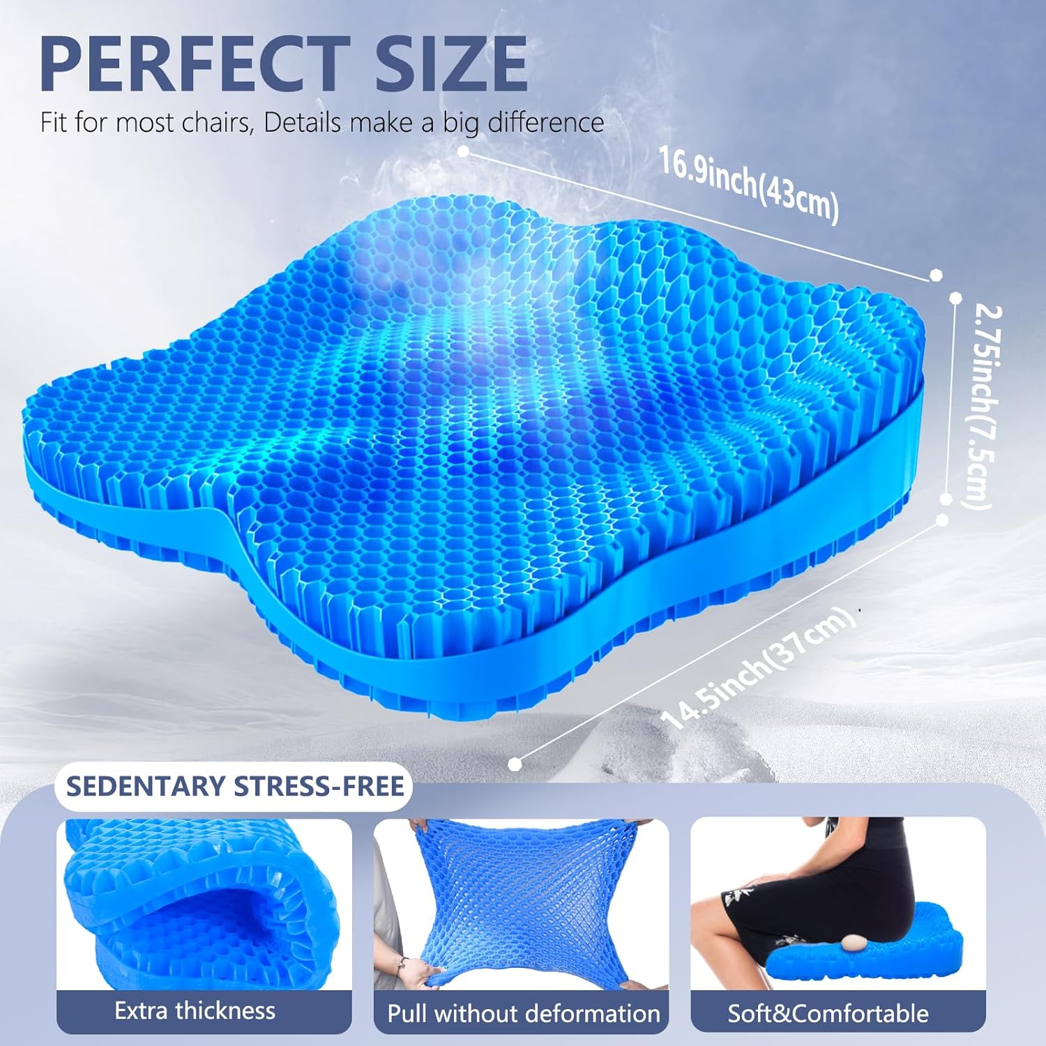 Thicken 19.7in Seat Cushion Gel, Large Cooling Seat Cushion for Long Sitting, Cushion for Wheelchair, Pressure Relief Cushion Seat for…