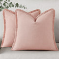 decorUhome Summer Decorative Neutral Linen Fringe Euro Sham Throw Pillow Covers Set of 2 Pink Pillow Covers with Tassels Soft Farmhouse Boh…