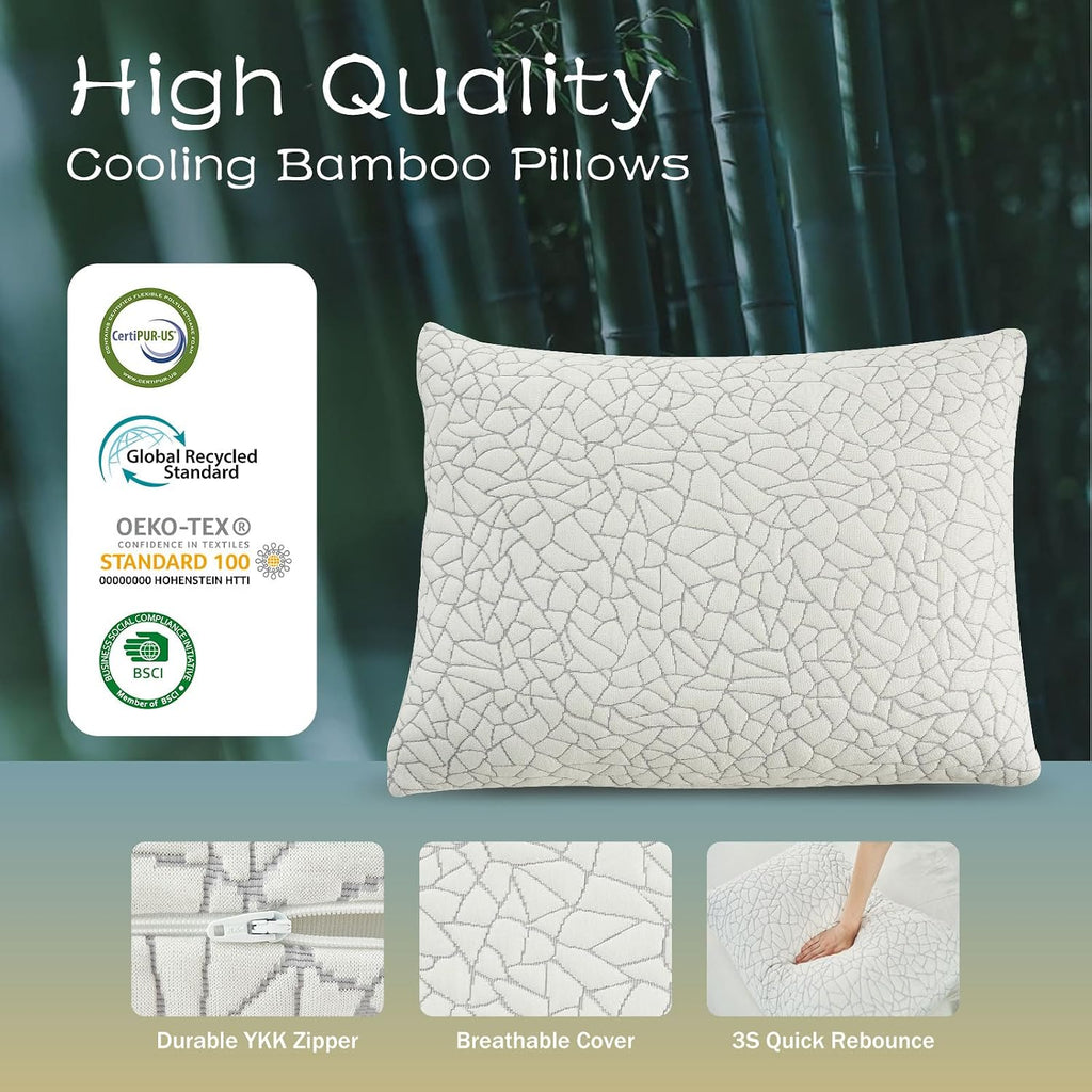 Shredded Memory Foam Pillow for Sleeping, Cooling Bed Pillows Queen Size Set of 2, Adjustable Soft and Firm Pillows or Side, Back…