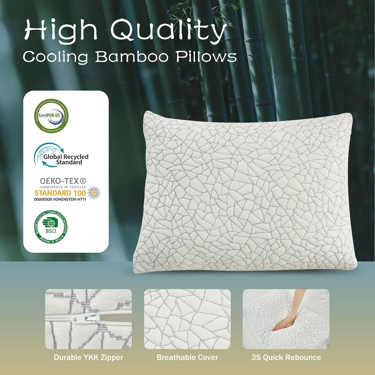 Shredded Memory Foam Pillow for Sleeping, Cooling Bed Pillows Queen Size Set of 2, Adjustable Soft and Firm Pillows or Side, Back…