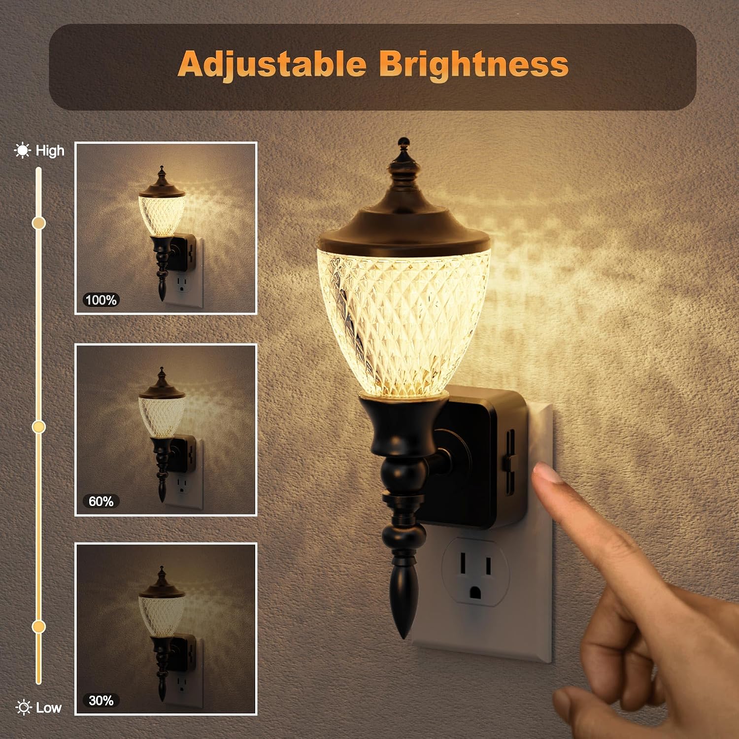 JandCase Night Lights Plug into Wall, 3000K Soft White, Dusk to Dawn Sensor, 0-100LM Dimmable Industrial Night Light, for Bedroom…