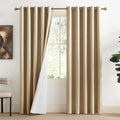 NICETOWN Camel High-End Thermal Flax Linen Curtains, 62" Wide Per Panel, Set of 2, Full Blackout Privacy Drapes 72" Long for Dining Room…
