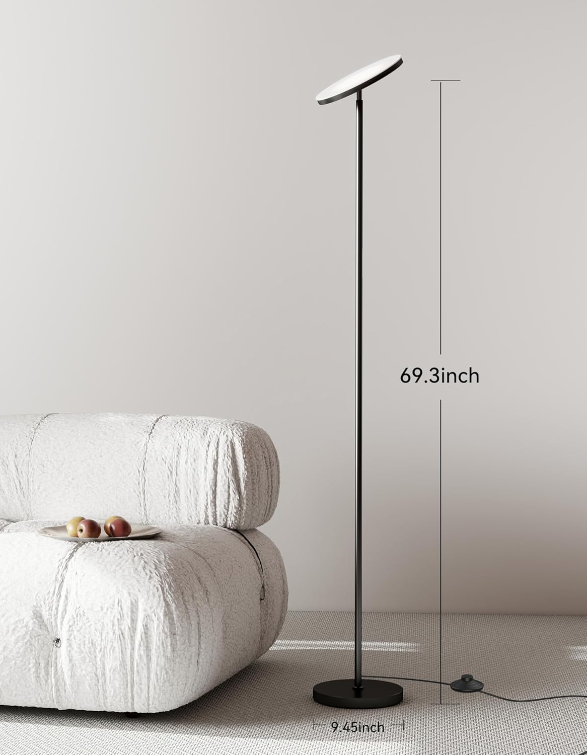 JOOFO LED Floor Lamp – Super Bright Torchiere with Remote & Foot Switch, Stepless Dimmable Tall Standing Lamp, 69" Modern Pole Light for…