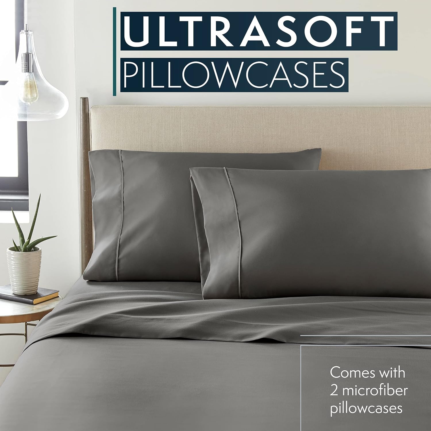 HCCollection HC Collection King Pillow Cases Set of 2- Microfiber, Extra Soft Pillowcases - easy maintenance & Machine Washable - Gray Gray