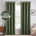 Miulee 100% Blackout Linen Textured Curtains for Bedroom Solid Thermal Insulated Olive Green Grommet Room Darkening Curtains & Drapes Luxur…