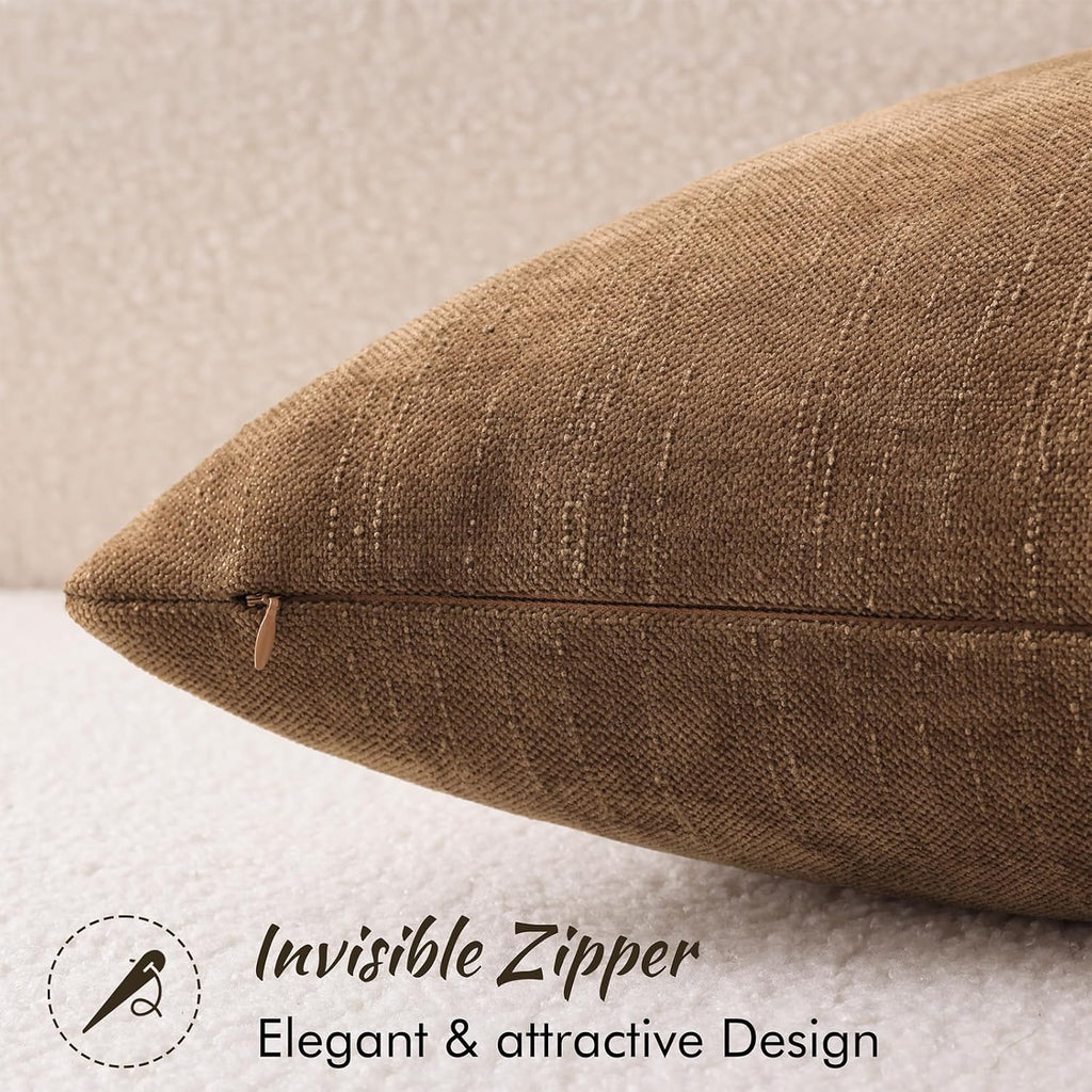 decorUhome Chenille Throw Pillow Covers 24x24 Set of 2, Square Decorative Pillow Covers with Zipper for Couch, Sofa, Living Room, Bronze