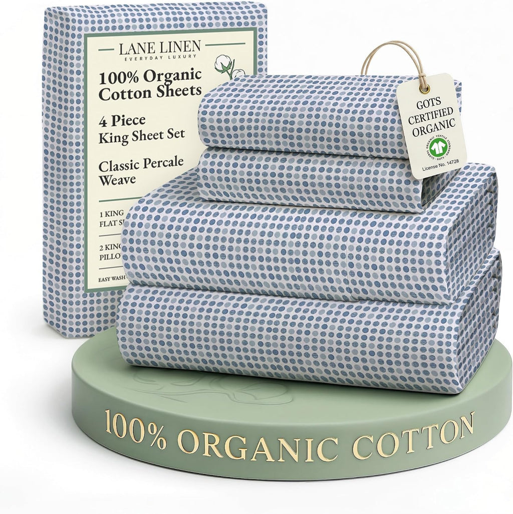 LaneLinen LANE LINEN 100% Organic Cotton Printed King Size Bedding Sheets & Pillowcases Set -Soft & Comfy Breathable Percale Sheet Seasons,…