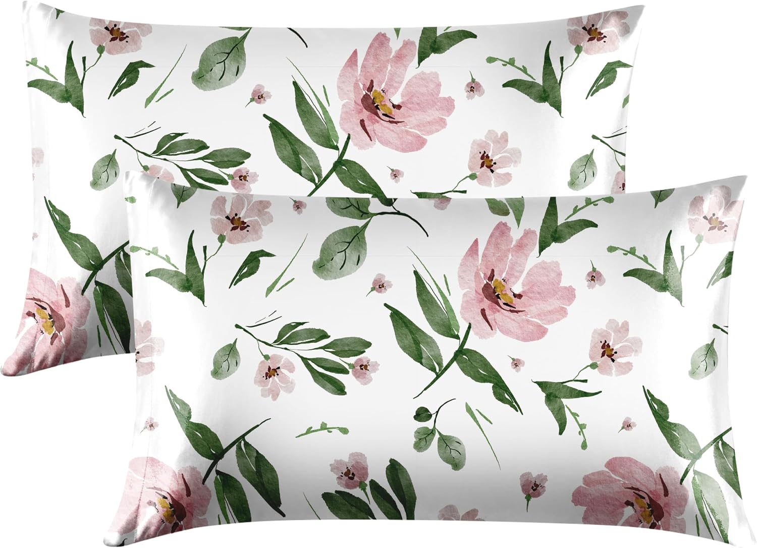 EXQ Home Satin Pillowcase for Hair and Skin Queen - Printed Pink Bloom Silk Pillow Cases 2 Pack 20x30 inches - Satin Pillow Cases Set of…