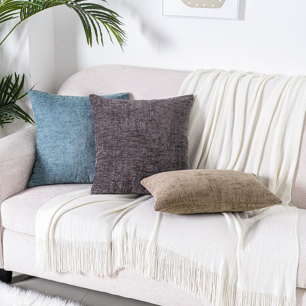 Hwy50 HWY 50 Taupe Couch Pillow Covers 16x16 Inch Pack of 2, Soft Chenille Decorative Throw Pillow Cases Farmhouse for Sofa Living Room Bed…