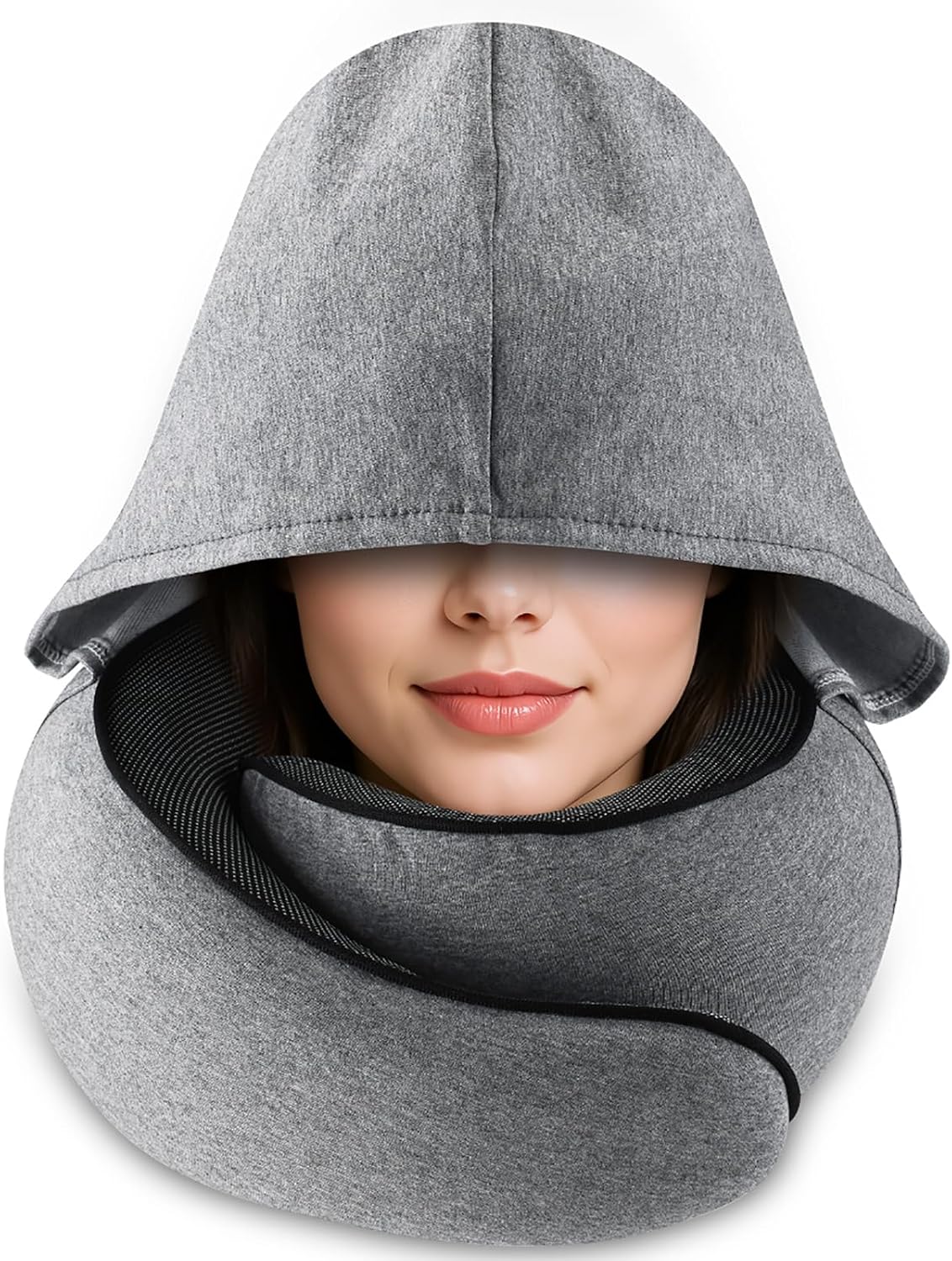Travel Pillow with Hood (Light Gray) - for Airplane Travel and Car Ride Nap, Foldable Hood, Slow-Rebound Memory Foam, 360 Ergonomic…