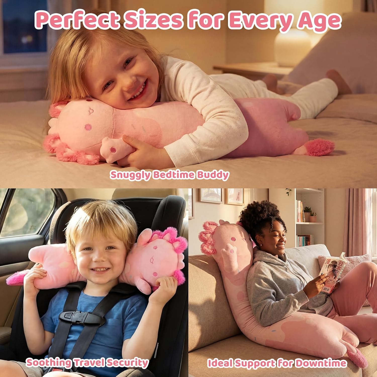 Mewaii Long Axolotl Plush 5 Sizes, 120% Extra Filling Giant Plushness Kids Body Pillow, Kawaii Cute Pink Axolotl Stuffed Animals…