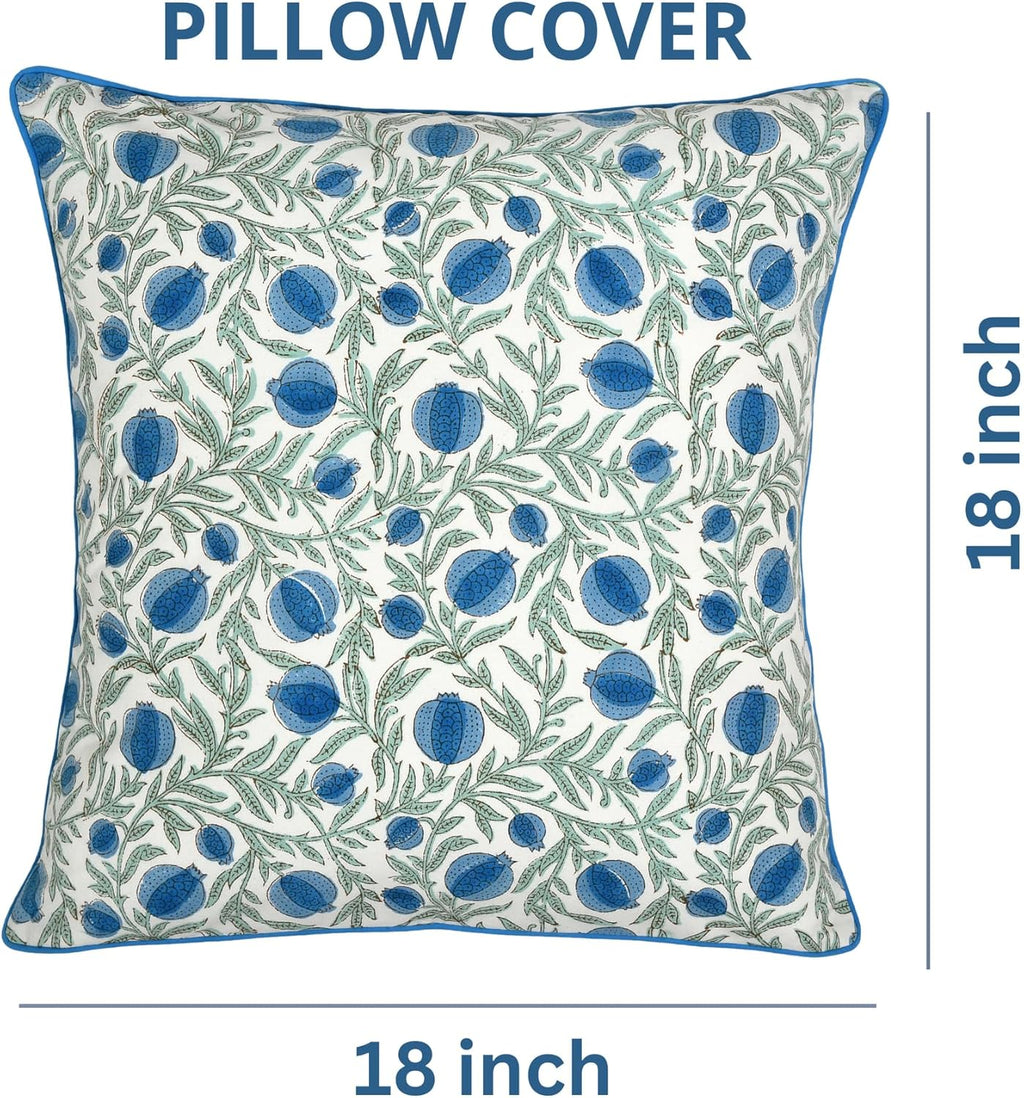 Ridhi Block Print Queen Blue Pillow Cover 18" x 18" (Pack of 2) Decorative Couch Pillows for Living Room, Farmhouse Chic Boho Cute Outdoor…