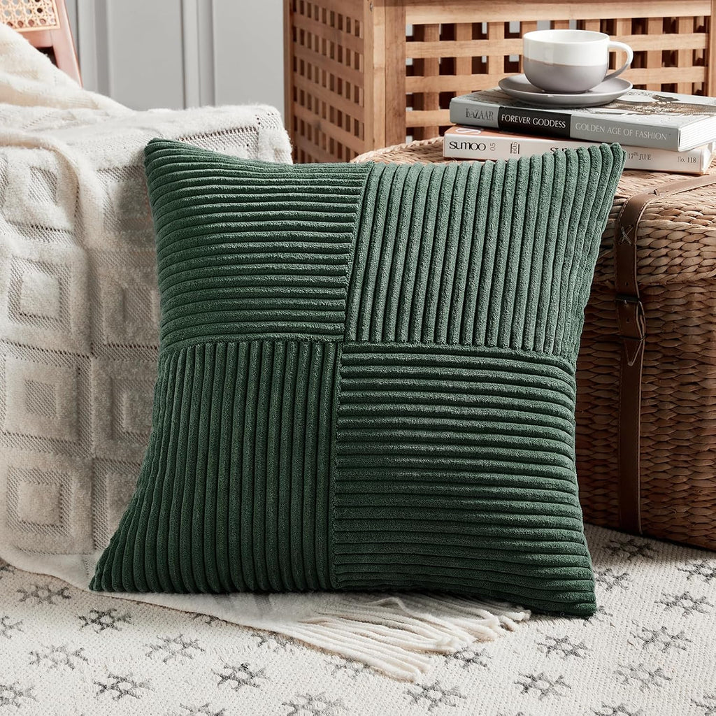 Fancy Homi Set of 2 Dark Green Samll Decorative Throw Pillow Covers 12x12 Inch for Living Room Couch Bed, Boho Farmhouse Forest Green…