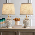 19.5" Vintage Rustic Table Lamp Set of 2 Farmhouse Table Lamps for Living Room Bedroom Decor with USB Ports Traditional Carved Floral…