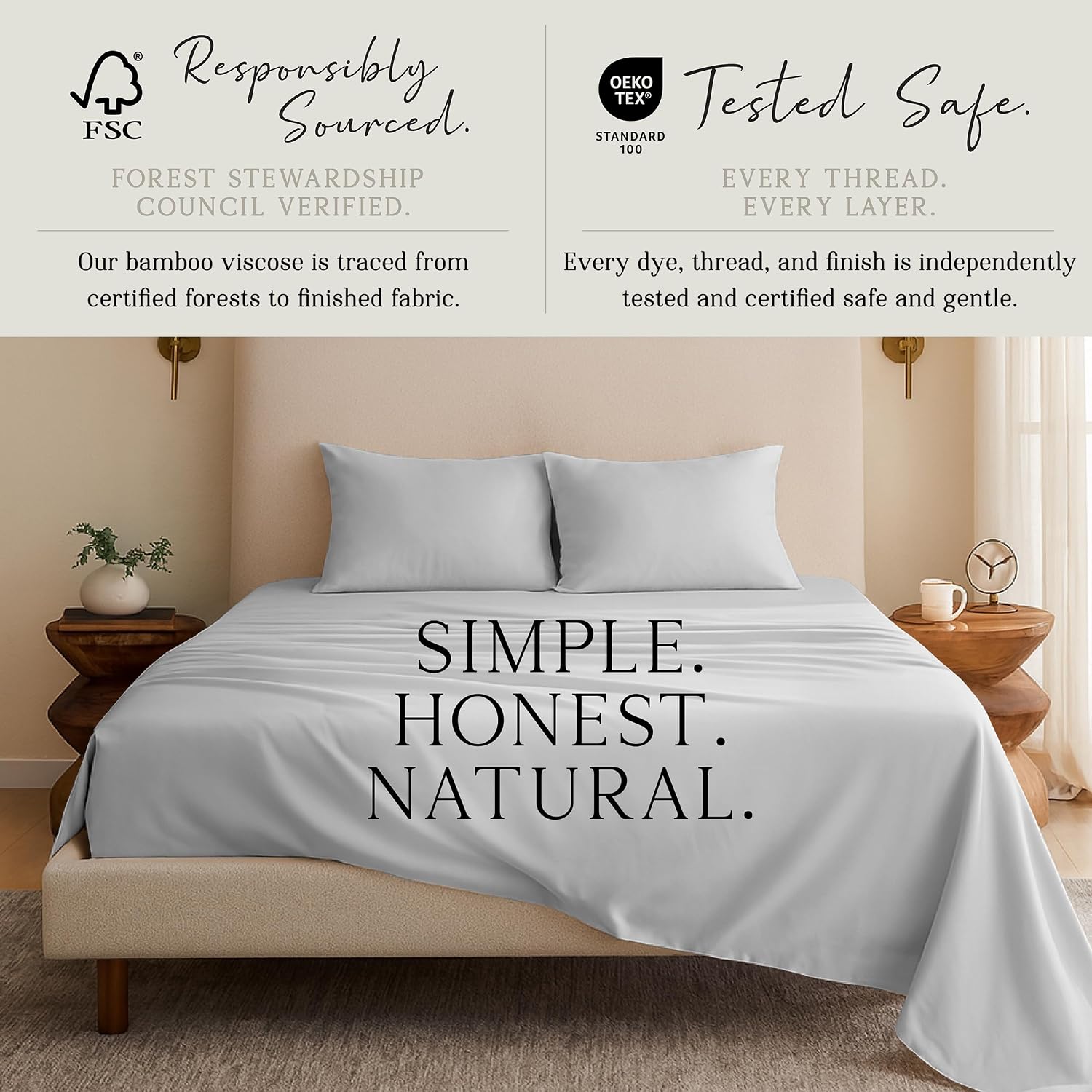KARISSA MAE 7 Piece Pure Viscose from Bamboo Split King Size Sheet Set | 100% FSC Certified | Luxuriously Soft | Cooling | 18" Deep…