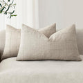 Foindtower Set of 2 Decorative Linen Check Throw Pillow Covers Neutral Farmhouse Lumbar Cushion Covers Modern Coastal Boho Home Decor for…