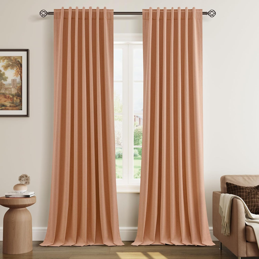 Guken 100% Blackout Curtains 96 Inch Length 2 Panels Set for Living Room Bedroom Back Tab Thermal Insulated Black Out Linen Drapes Room Dar…