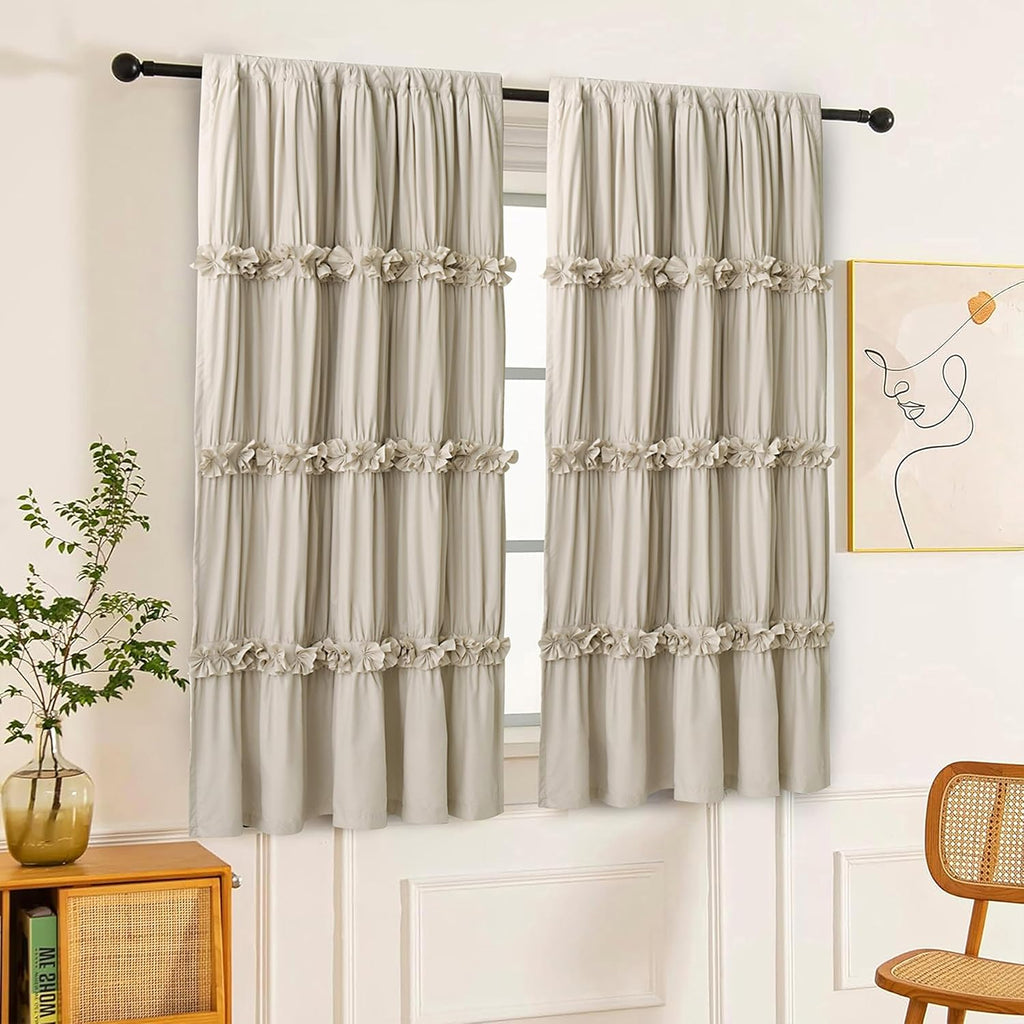 Homechoice Decor Thermal Insulated Blackout Window Curtains, 42" W x 63" L (Pair), Boho Ruched Window Treatments with 3 Rows of Butterfly…