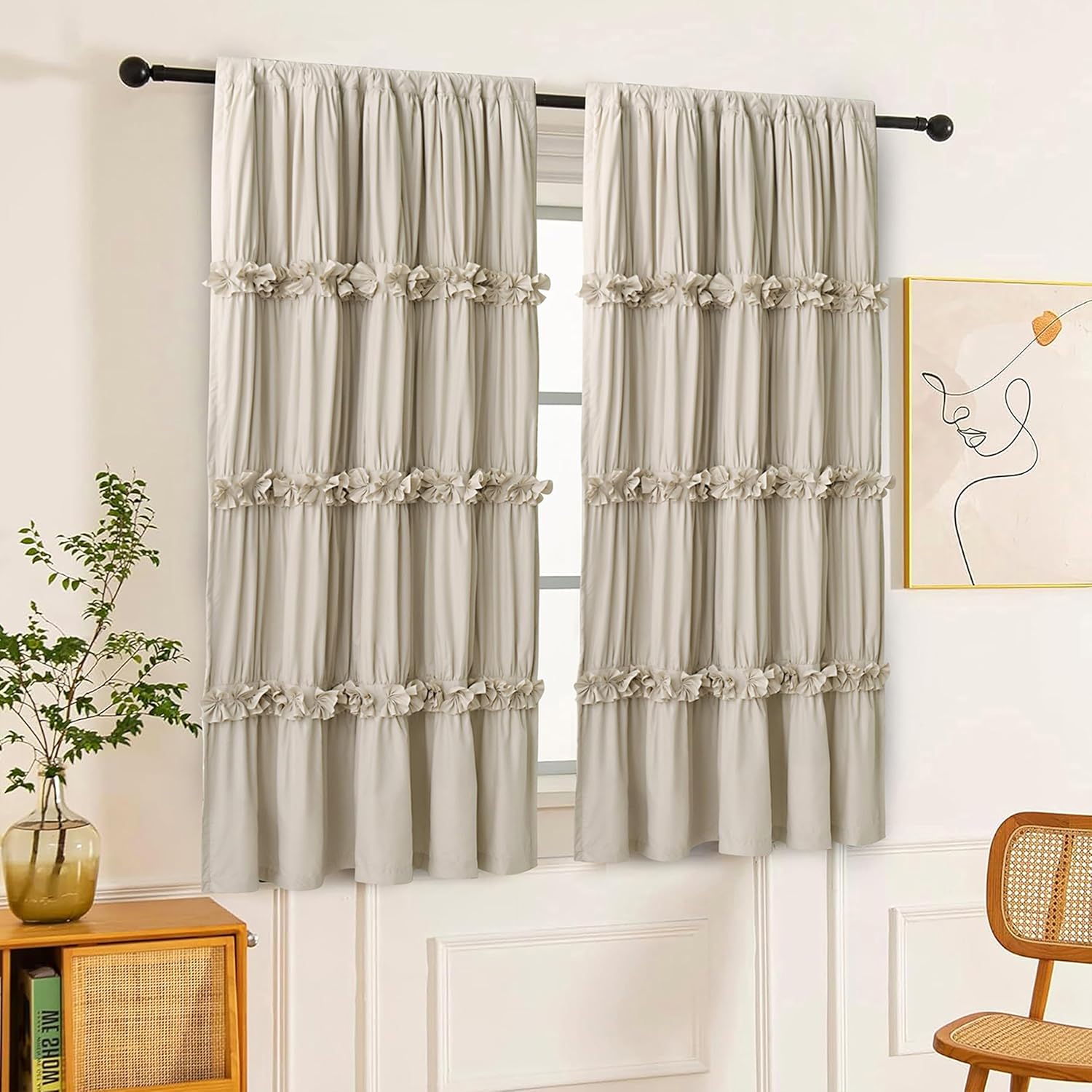 Homechoice Decor Thermal Insulated Blackout Window Curtains, 42" W x 63" L (Pair), Boho Ruched Window Treatments with 3 Rows of Butterfly…
