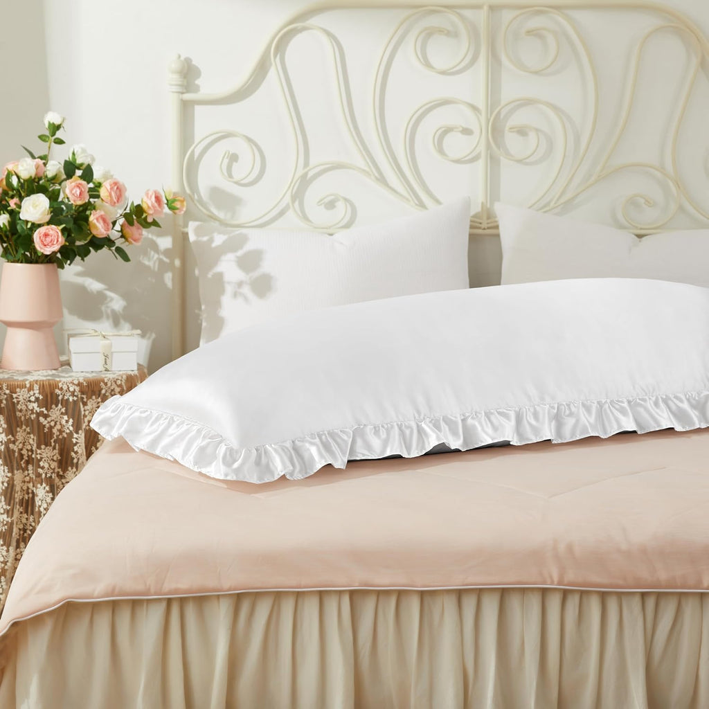 HommxJF White Satin Pillowcases Body Pillow for Hair and Skin, White Body Pillow Silk Pillowcase with Envelope Closure Princess Room Decorat…