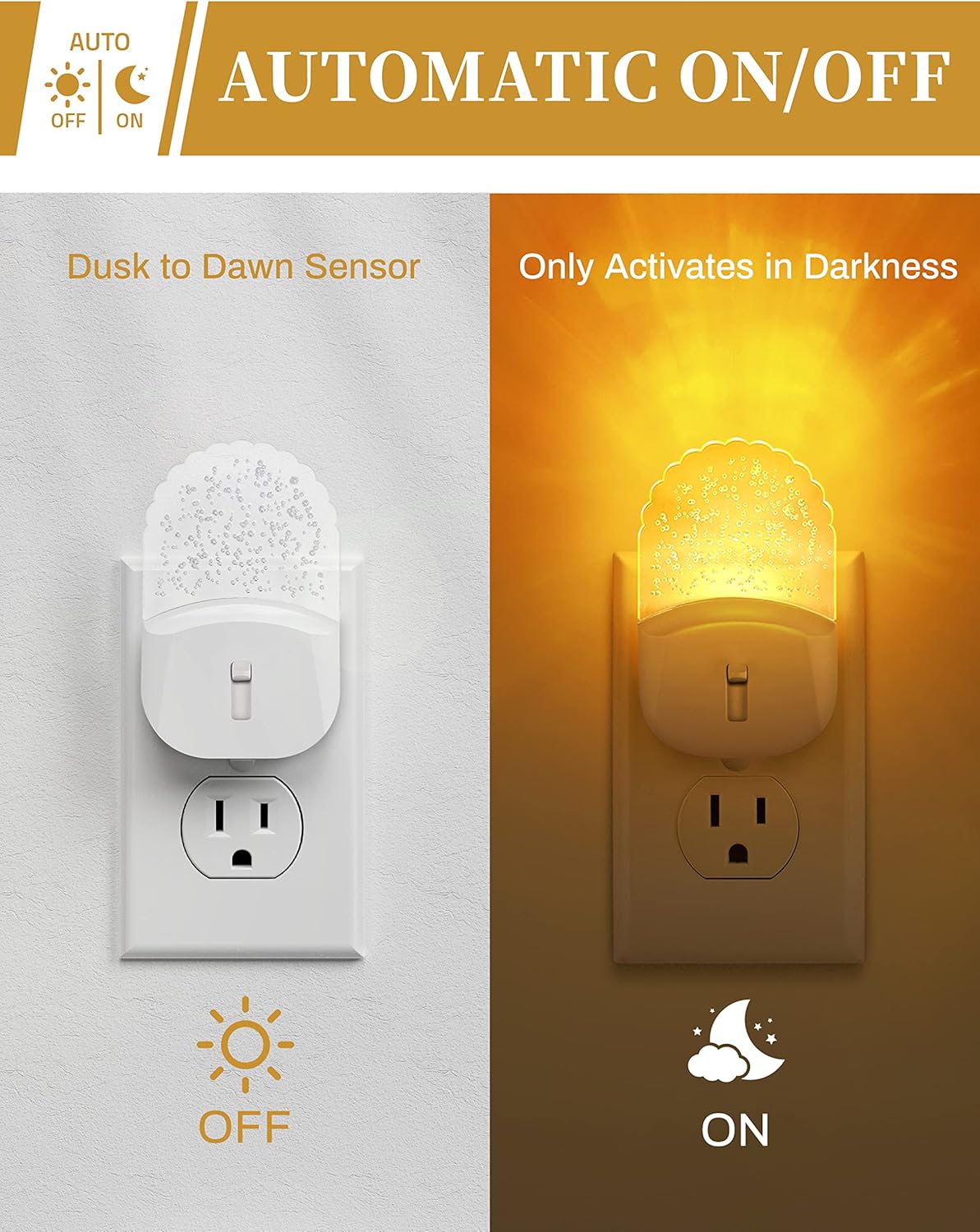 DORESshop Night Lights Plug Into Wall [2 Pack], Amber Warm Night Light, 1800K, Dusk to Dawn Sensor, Adjustable Brightness LED Night Light…
