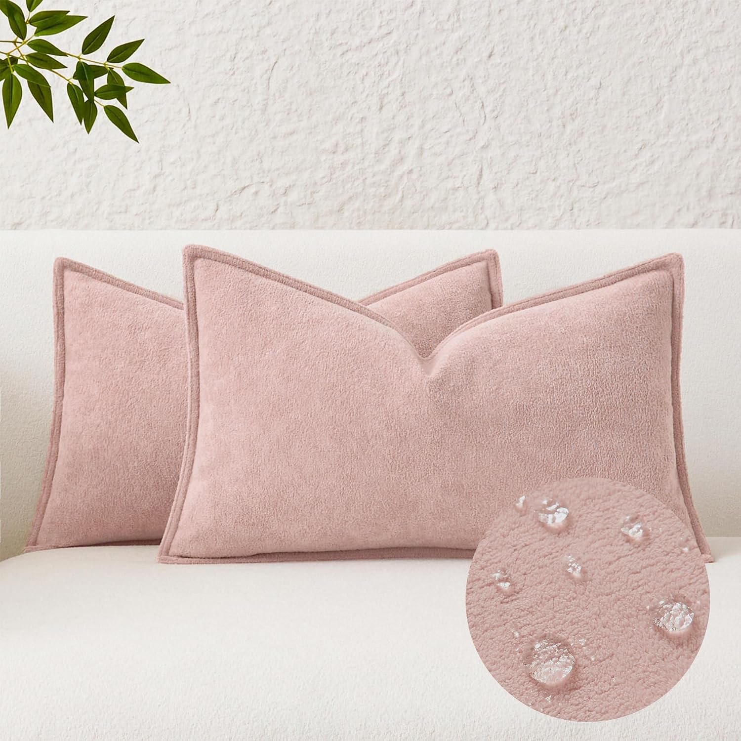 KevinTextile Kevin Textile Valentines Day Decorative Pillow Covers Light Pink 12x20 Inch Pack of 2 Soft Boucle Textured Waterproof Lumbars…