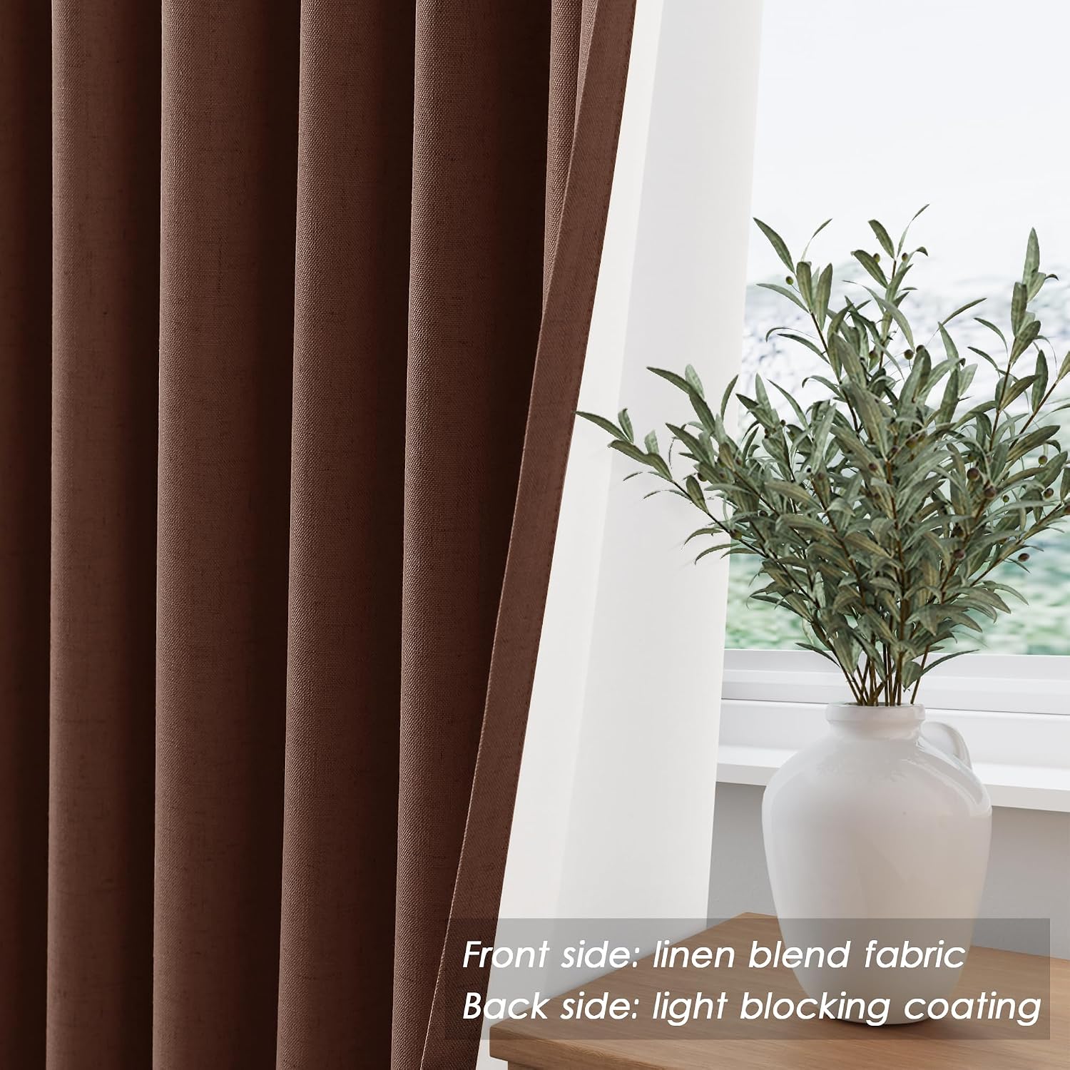 Nanspring Rustic Brown 100% Blackout Linen Curtains 108 Inches Long for Bedroom Back Tab Thermal Insulated Rustic Farmhouse Decor Black Out…