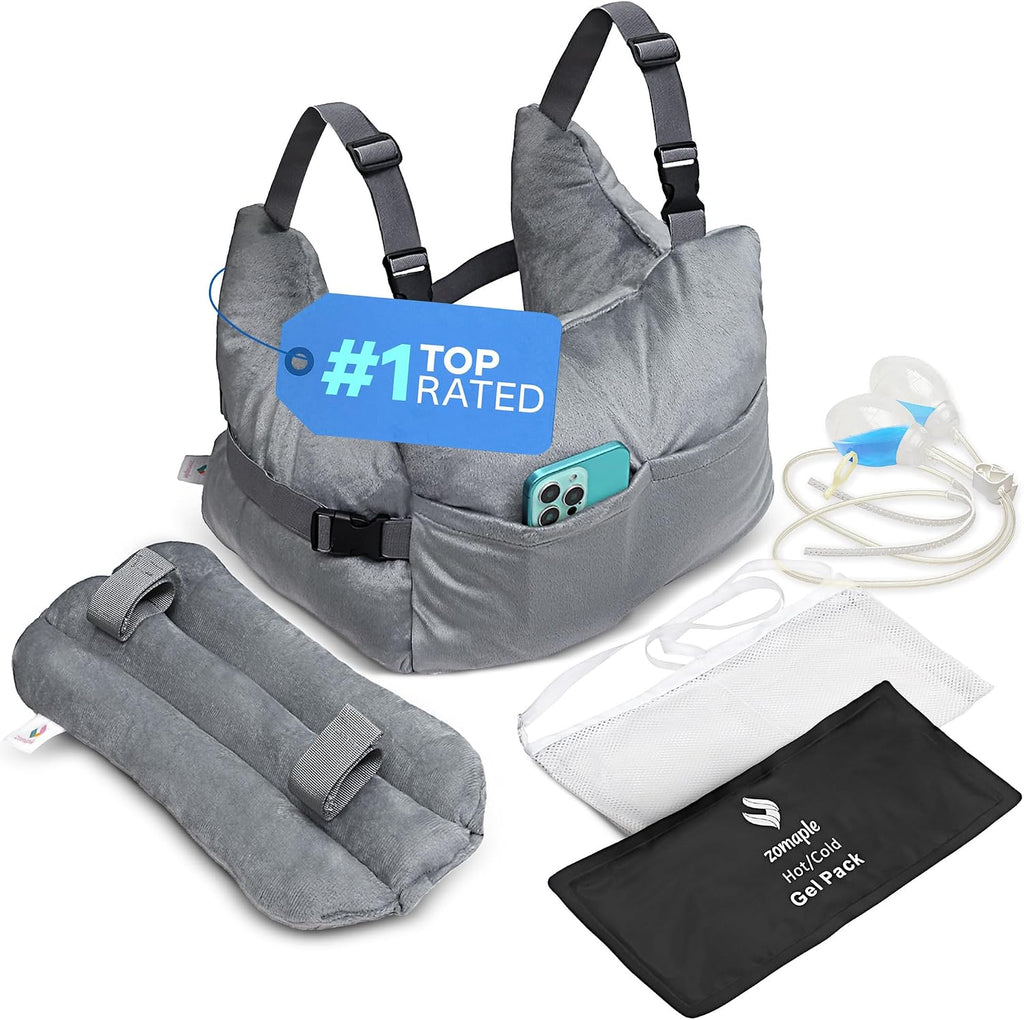 Zomaple Mastectomy Recovery Pillow with Strap, Gel Pack, Seat Belt Cover & Shower Lanyard – Post-Op Essentials, Breast Augmentation/Reducti…