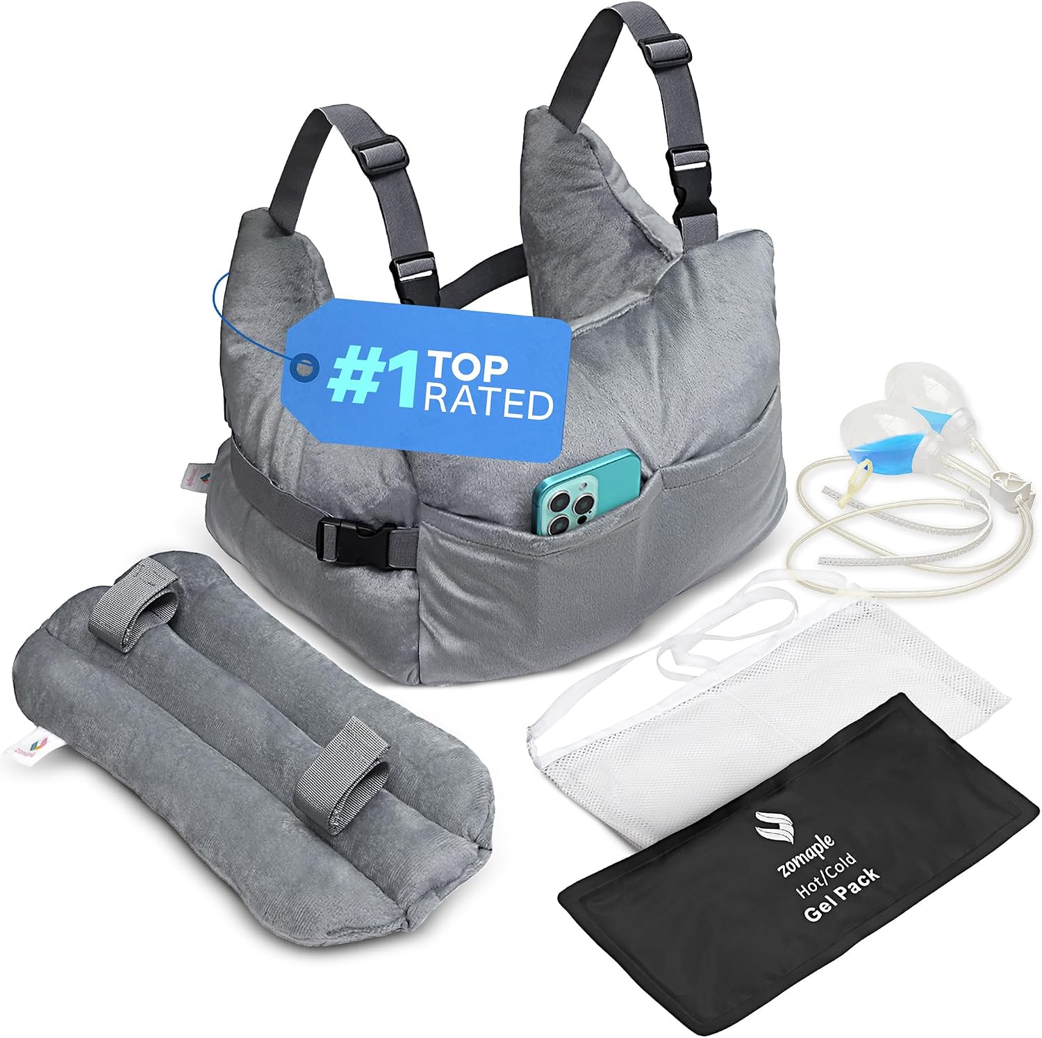Zomaple Mastectomy Recovery Pillow with Strap, Gel Pack, Seat Belt Cover & Shower Lanyard – Post-Op Essentials, Breast Augmentation/Reducti…
