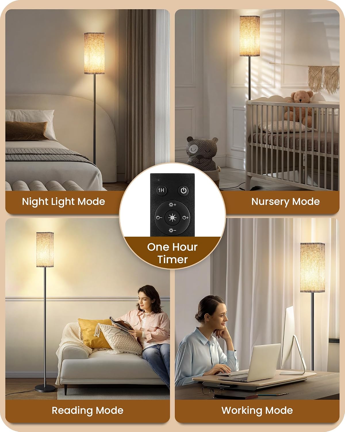 64.2” Dimmable Floor Lamp for Living Room with Remote and Foot Switch, Corner Floor Lamp for Bedroom, Includes 10W A19 Bulb, Modern…