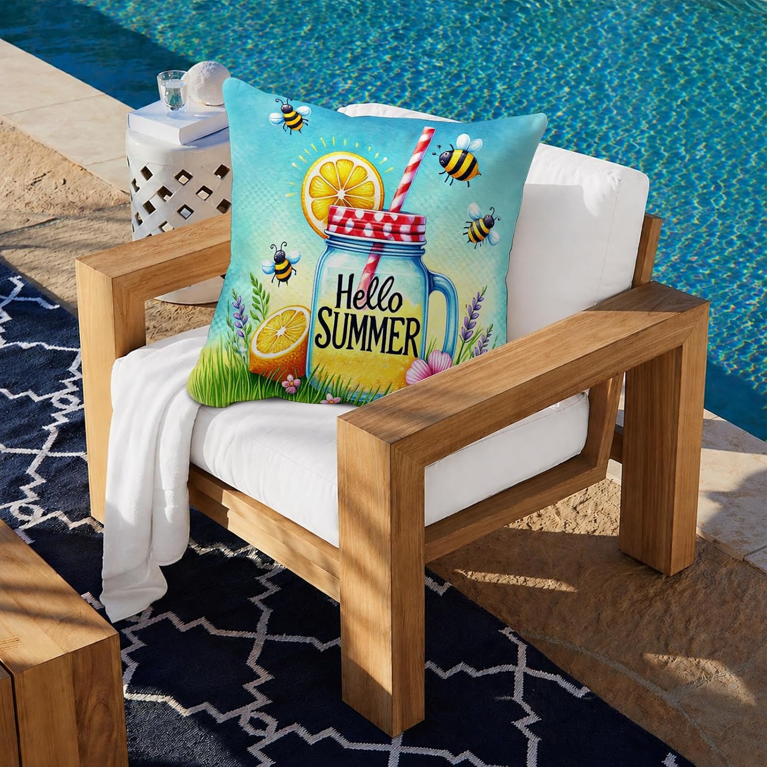BlissYard Hello Summer Lemon Throw Pillow Covers 18x18 Set of 2 Decorative Pillow Covers Bee Lemonade Summer Cushion Covers Farmhouse…