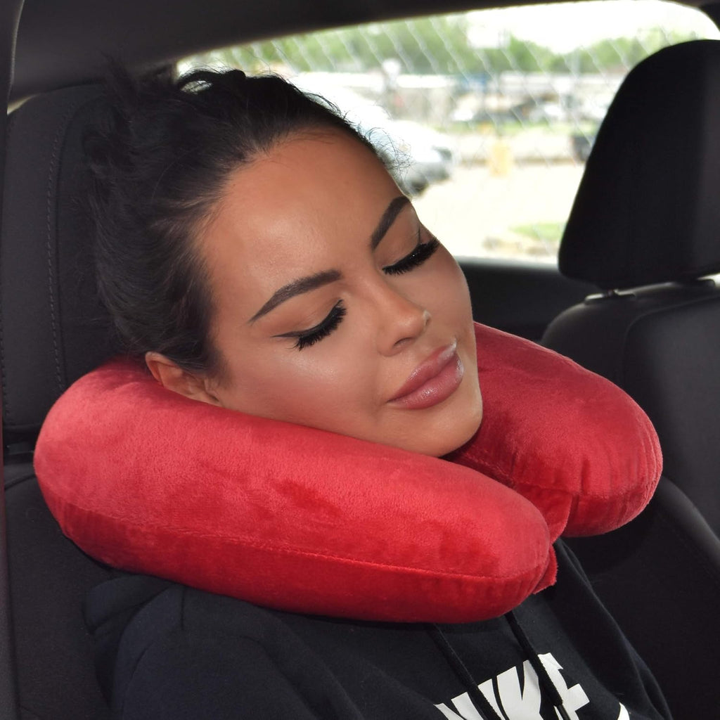 WorldsBest Wolf Essentials Neck Pillow Adult Cozy Soft Microfiber, Red (Pack of 4) Red