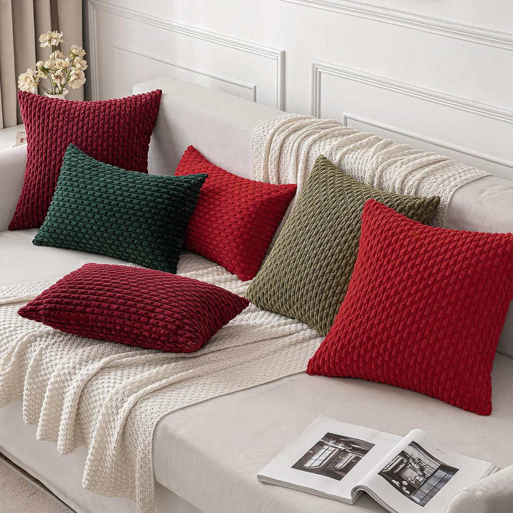 Miulee Army Green Throw Pillow Covers Soft Corduroy Decorative Set of 2 Boho Striped Pillow Covers Pillowcases Farmhouse Home Decor for Cou…